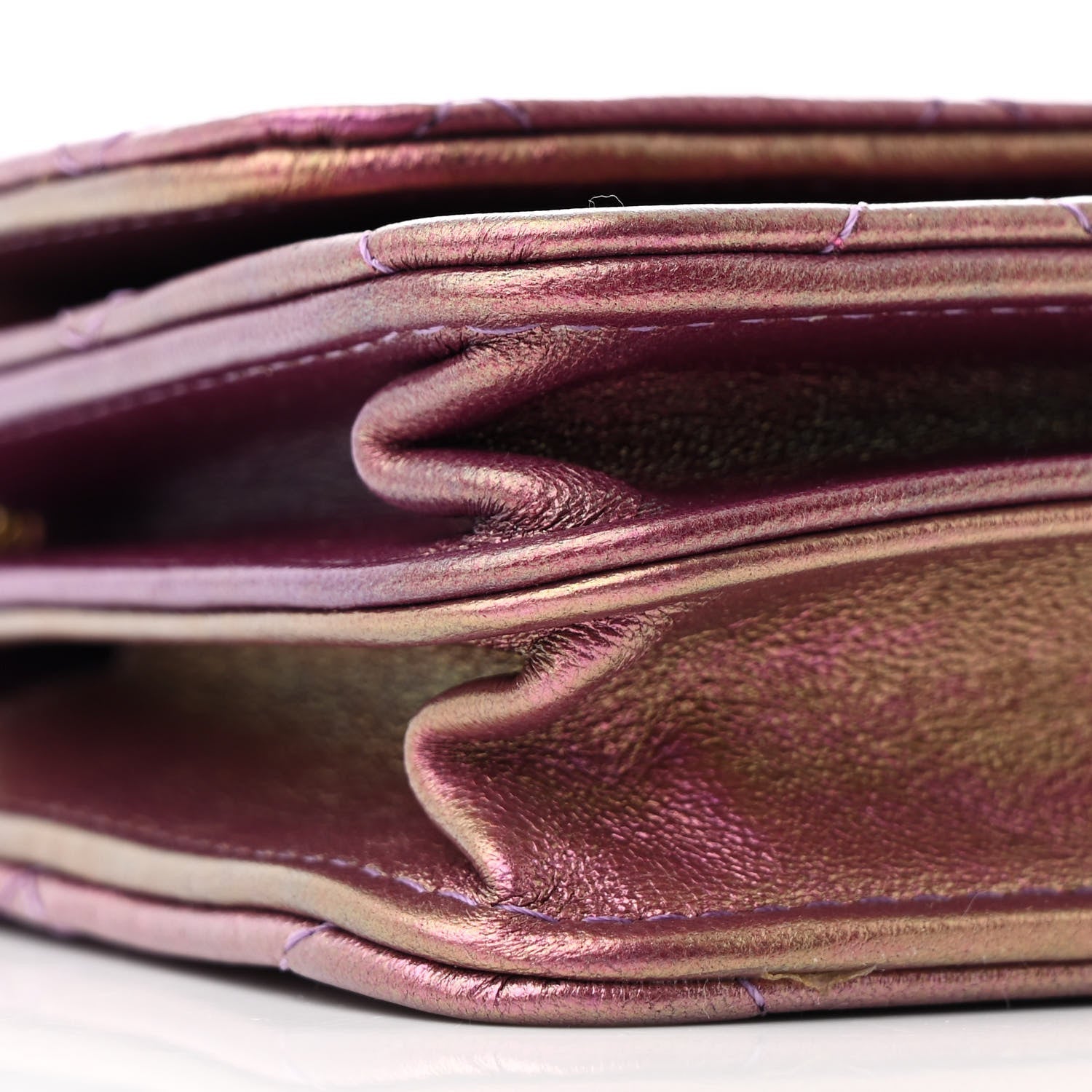 Iridescent Lambskin Quilted Mini Wallet On Chain WOC Purple