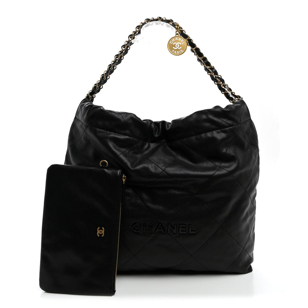 Shiny Caviar Quilted Monochrome Chanel 22 Black