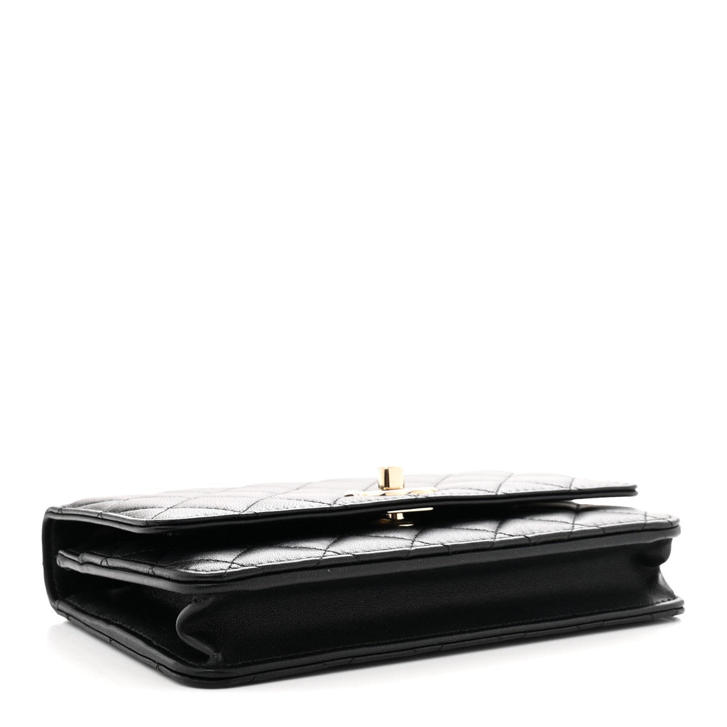 Lambskin Quilted Trendy CC Wallet On Chain WOC Black