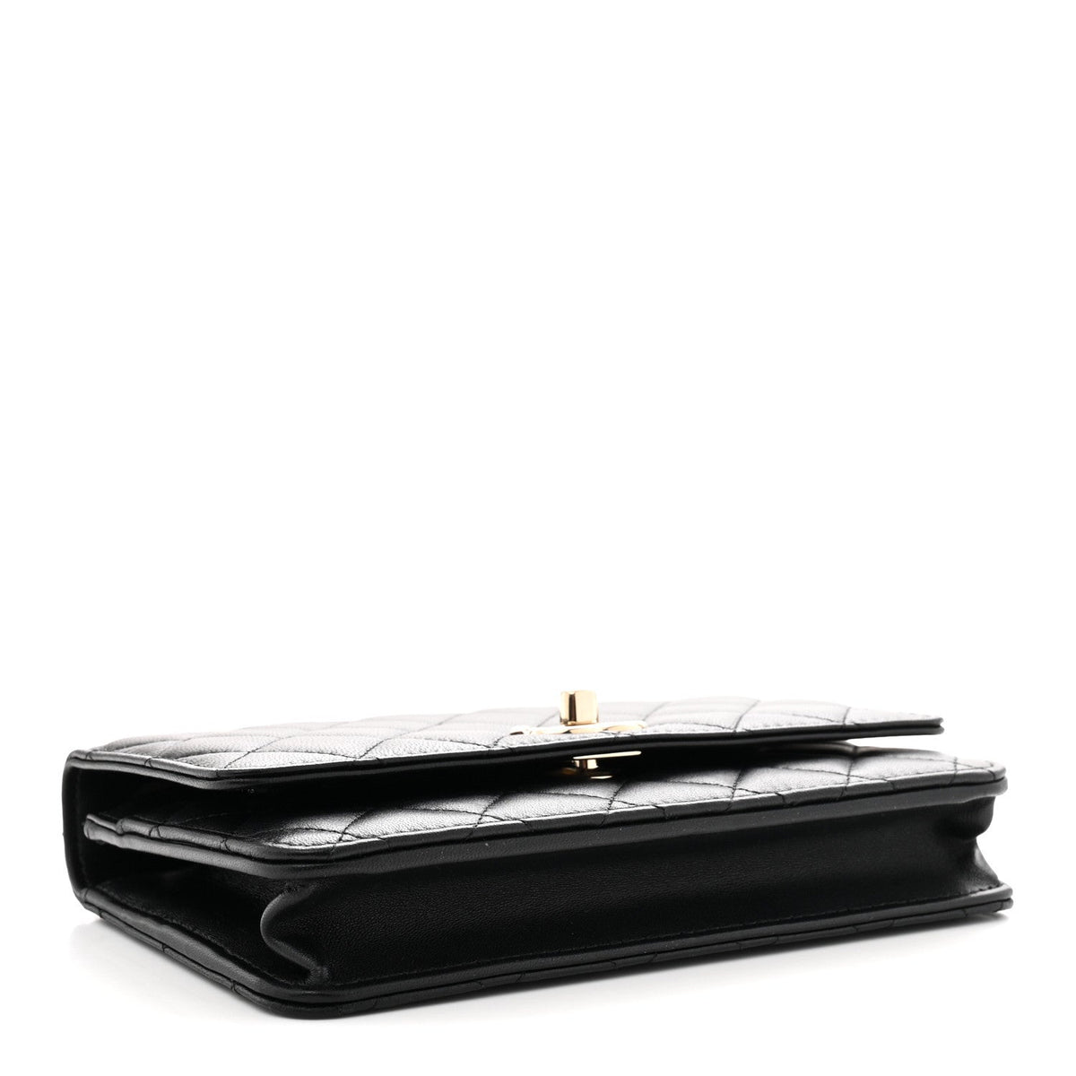 Lambskin Quilted Trendy CC Wallet On Chain WOC Black