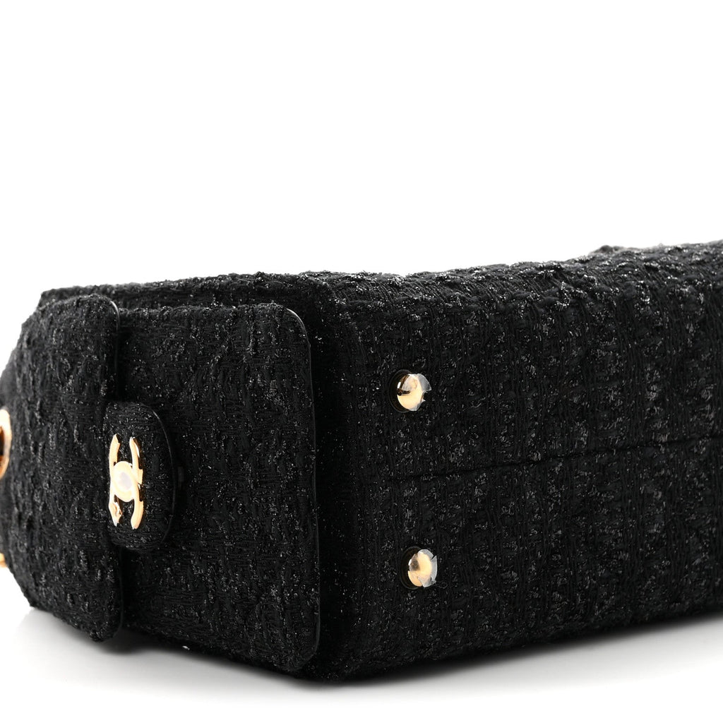 Tweed Quilted Mini Chanel 25 Handbag Black