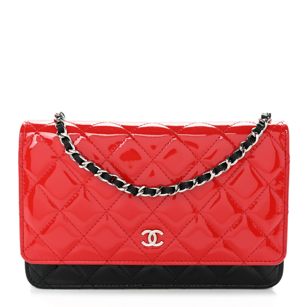 Patent Quilted Bi-Color Wallet On Chain WOC Red Black