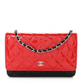 Patent Quilted Bi-Color Wallet On Chain WOC Red Black