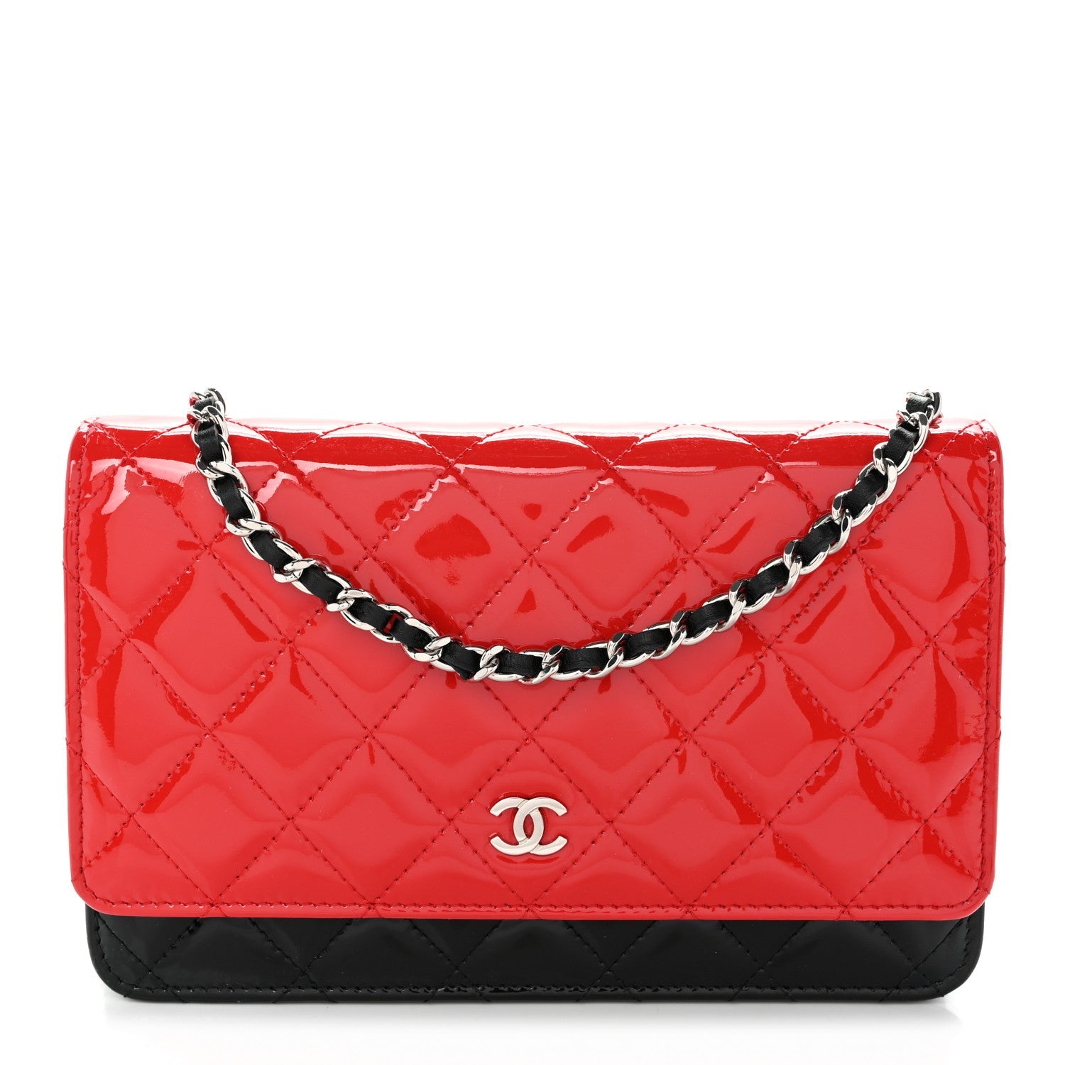 Patent Quilted Bi-Color Wallet On Chain WOC Red Black