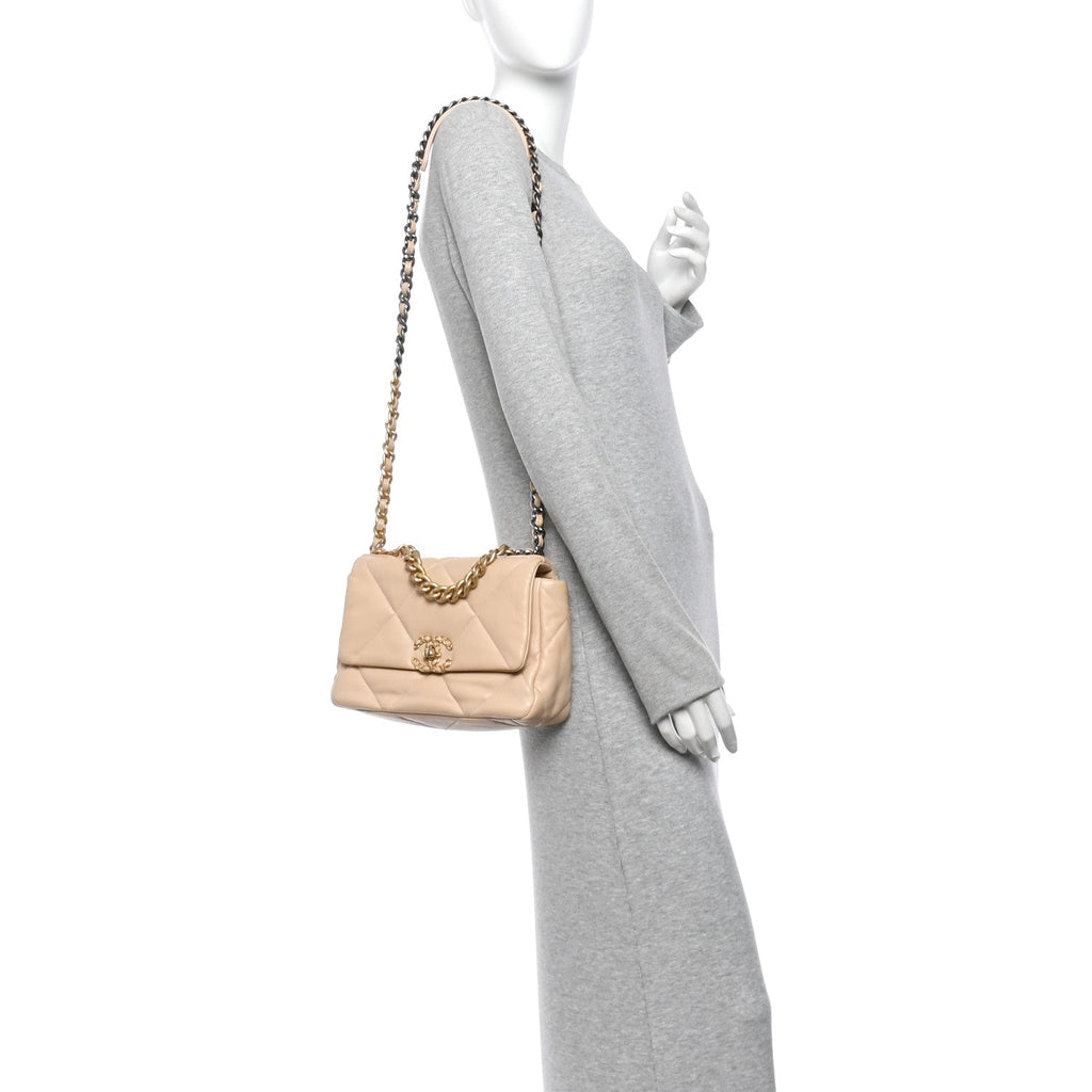 Lambskin Quilted Medium Chanel 19 Flap Light Beige