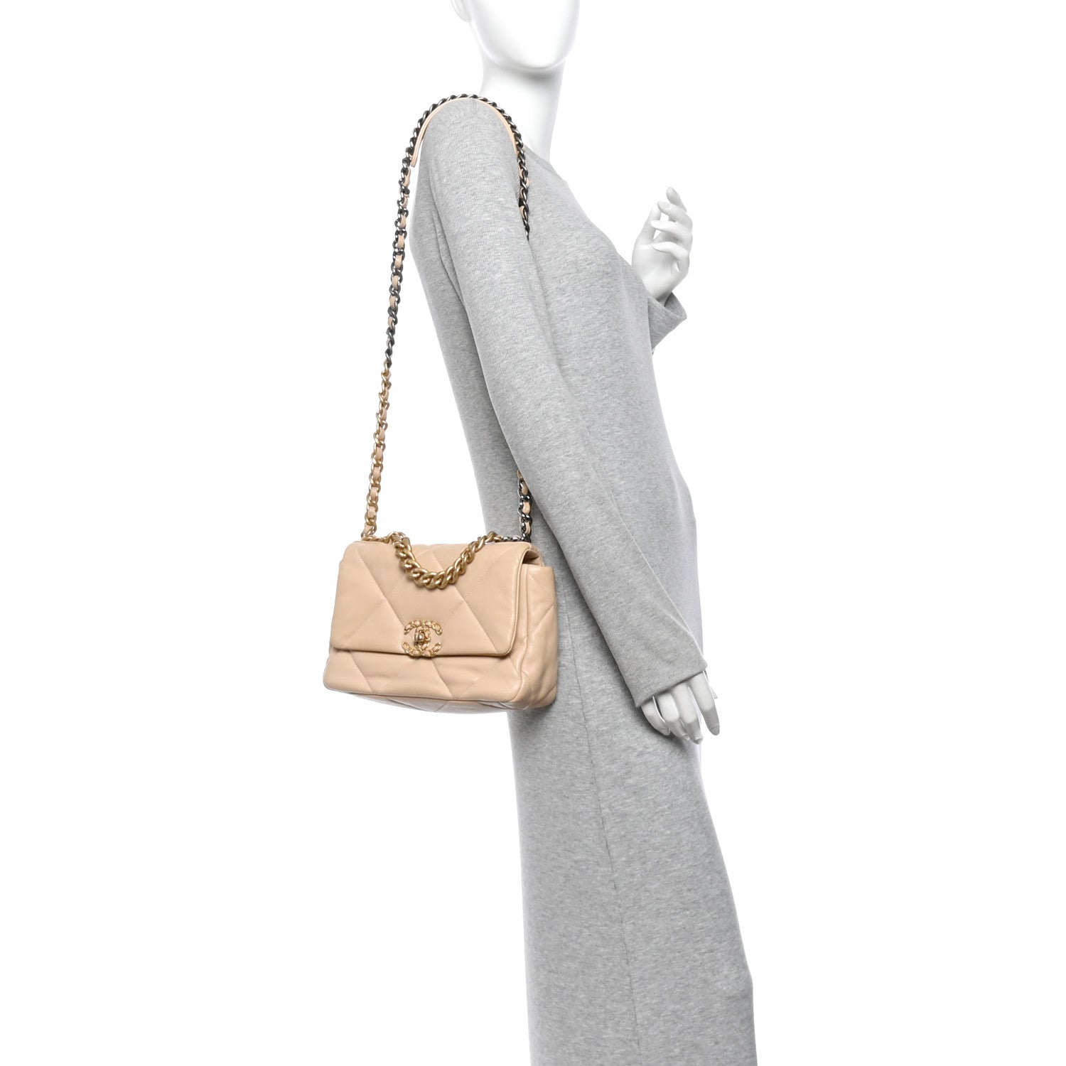 Lambskin Quilted Medium Chanel 19 Flap Light Beige