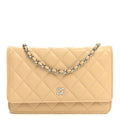 Caviar Quilted Wallet on Chain WOC Beige