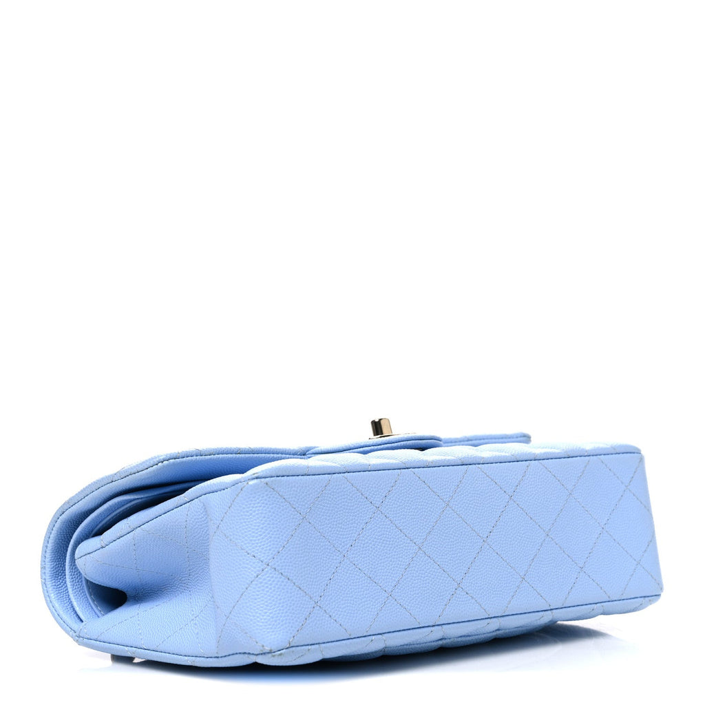 Caviar Quilted Small Double Flap Light Blue