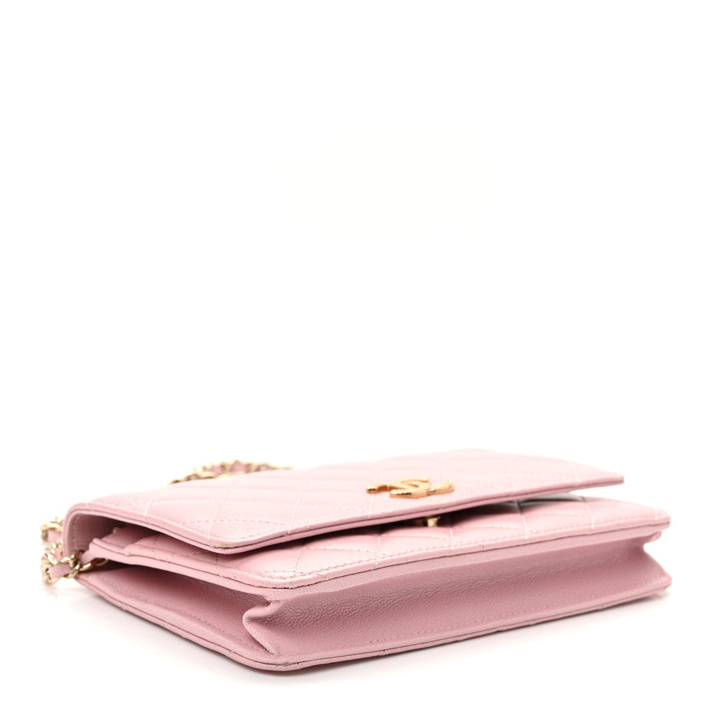 Caviar Quilted Studded CC Wallet on Chain WOC Light Pink
