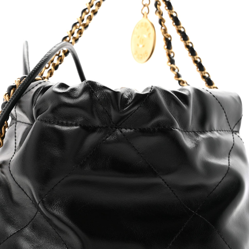 Shiny Calfskin Quilted Mini Chanel 22 Black
