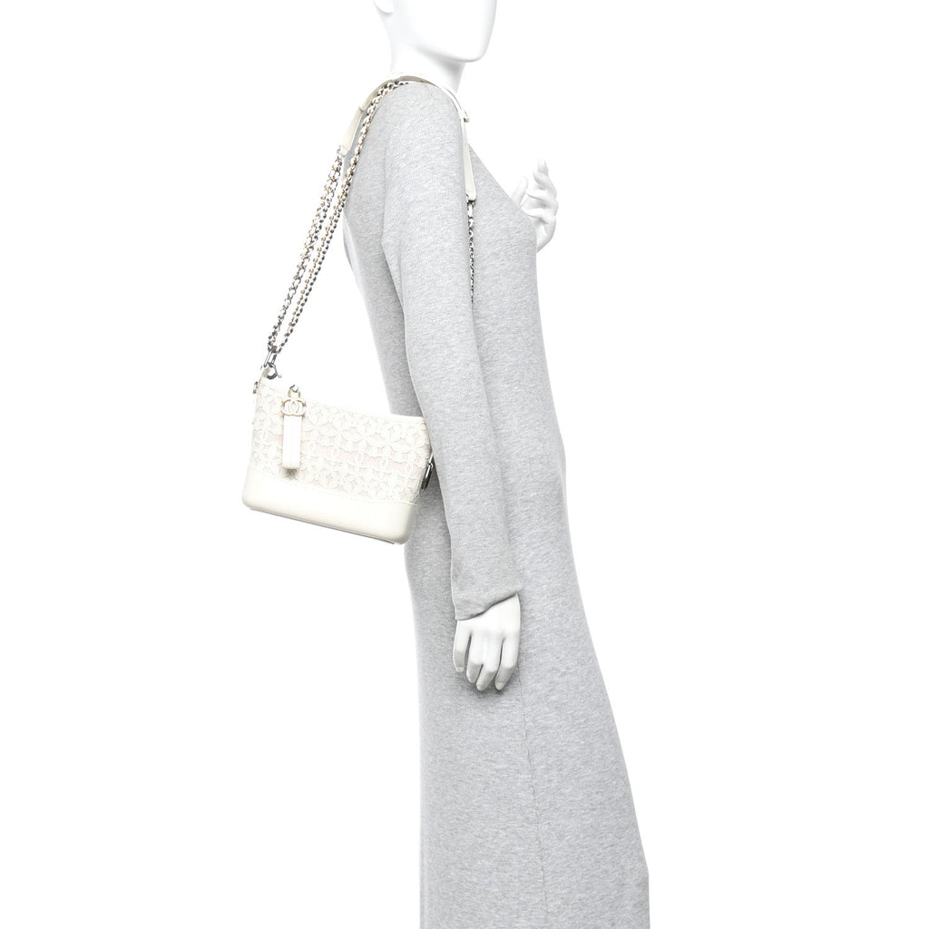 Calfskin Wool Felt Embossed Small Gabrielle Logo Hobo White