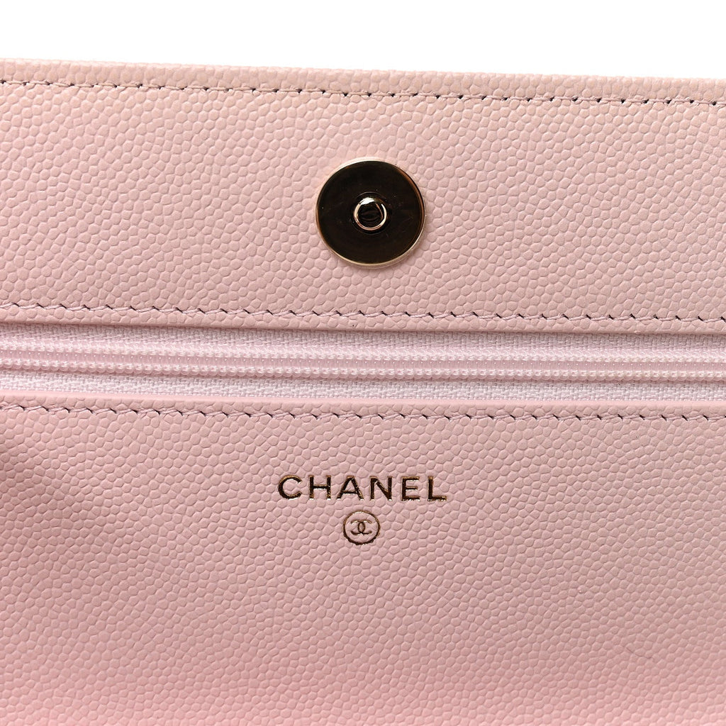 Caviar Quilted Crystal CC Wallet On Chain WOC Light Pink