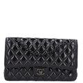 Shiny Crumpled Calfskin Quilted Medium Double Flap So Black