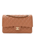 Lambskin Quilted Medium Double Flap Brown