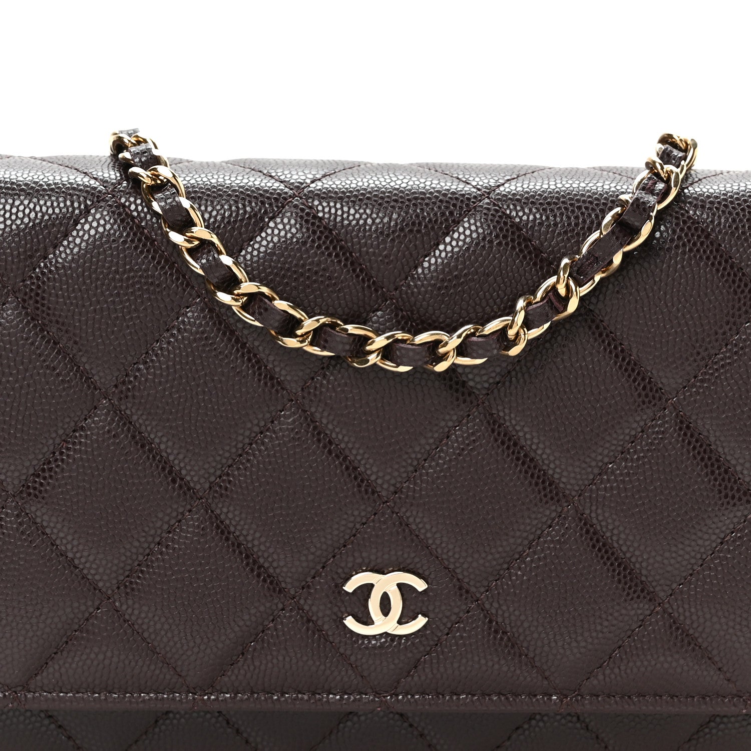Caviar Quilted Wallet on Chain WOC Dark Brown