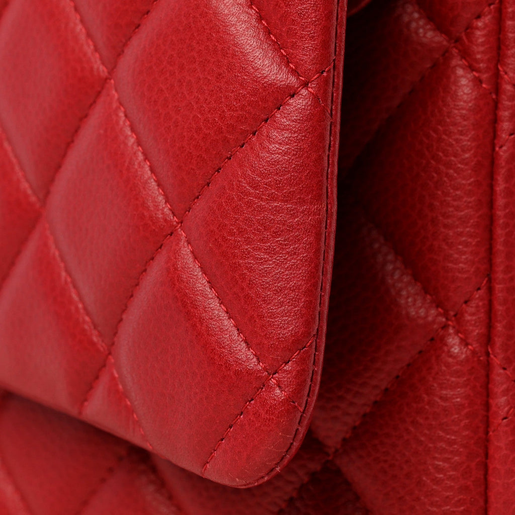 Caviar Quilted Maxi Double Flap Dark Red