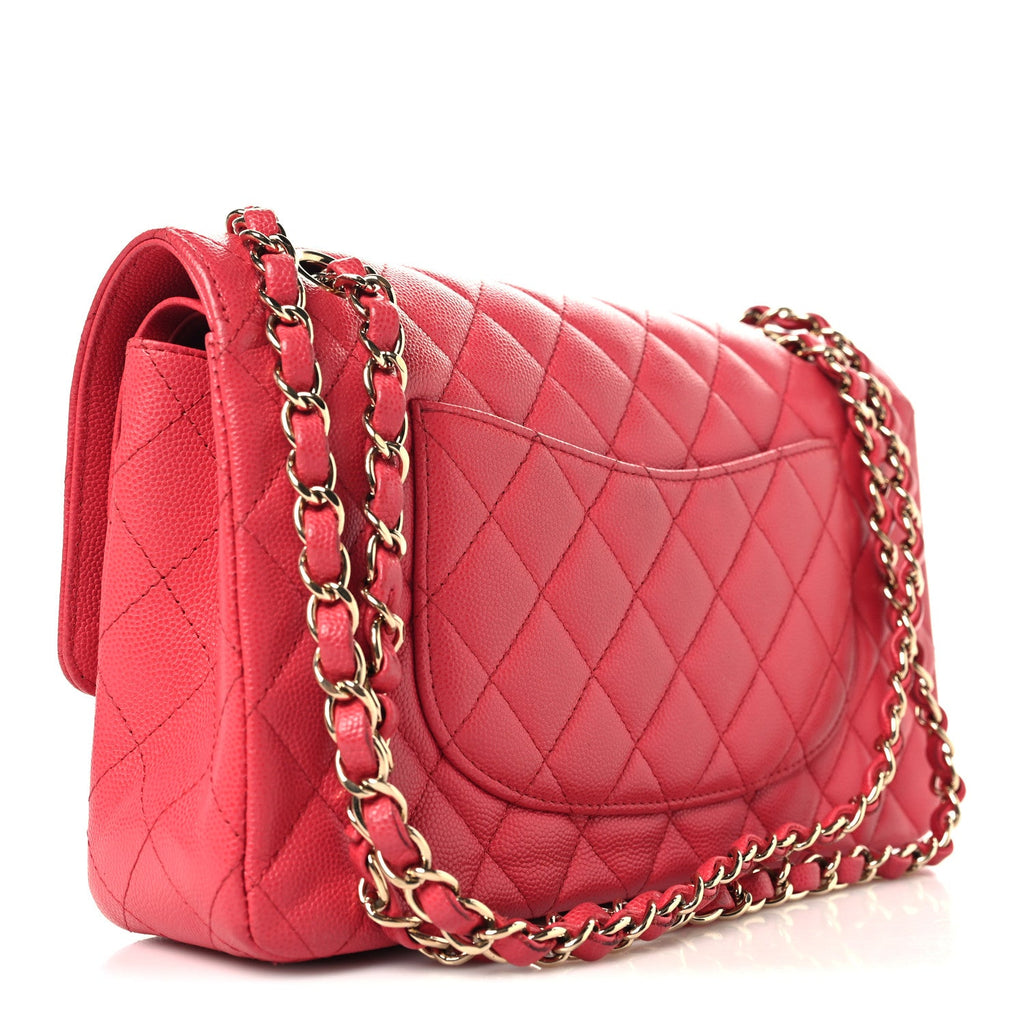 Caviar Quilted Medium Double Flap Red