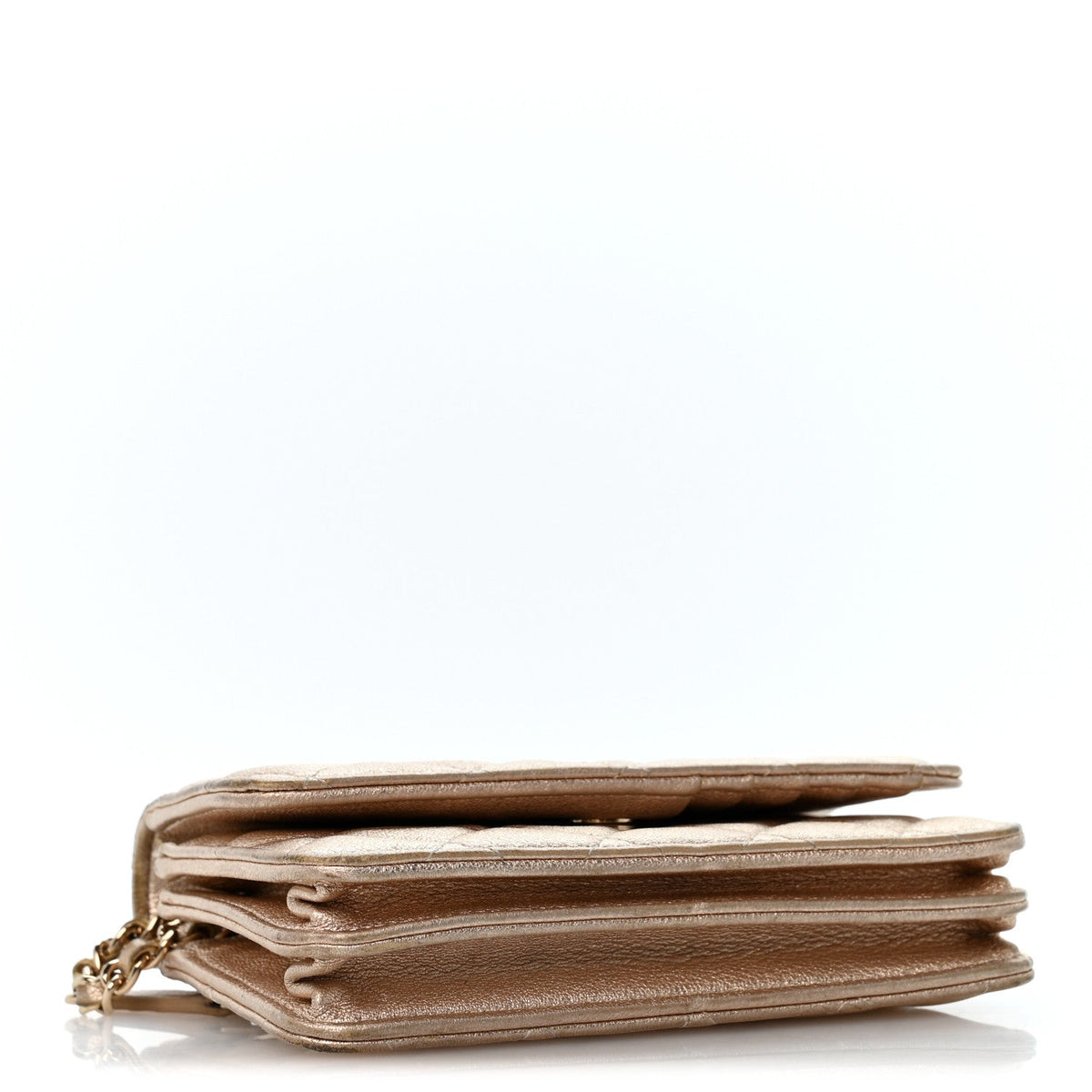 Metallic Lambskin Quilted Mini Wallet On Chain WOC Gold