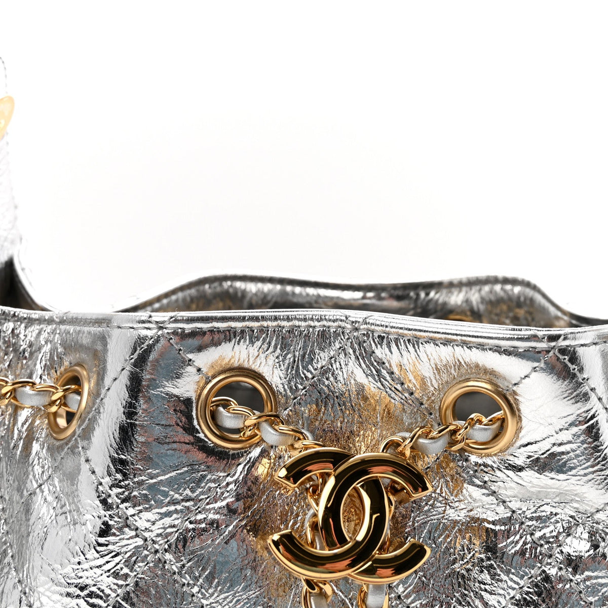Metallic Aged Calfskin Quilted Mini Chanel 25 Handbag Silver