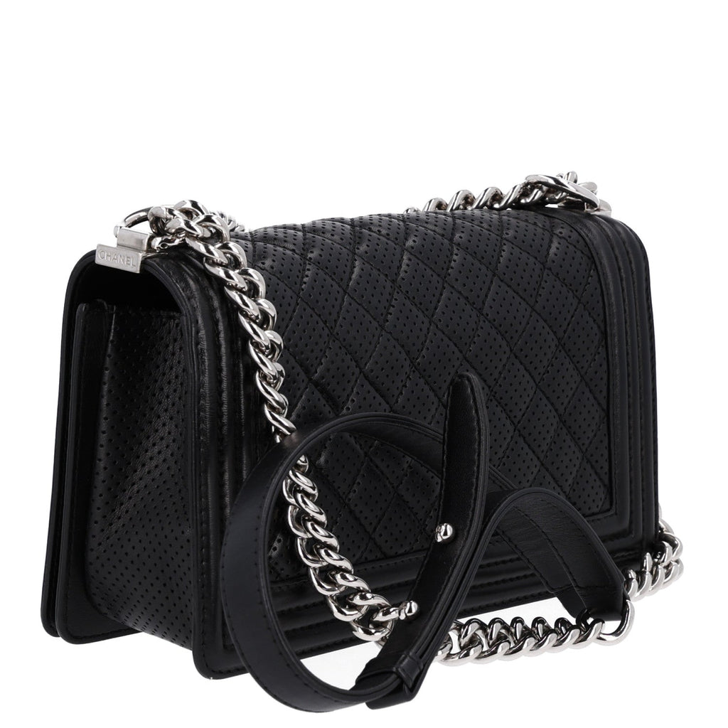 Lambskin Perforated Medium Boy Flap Black