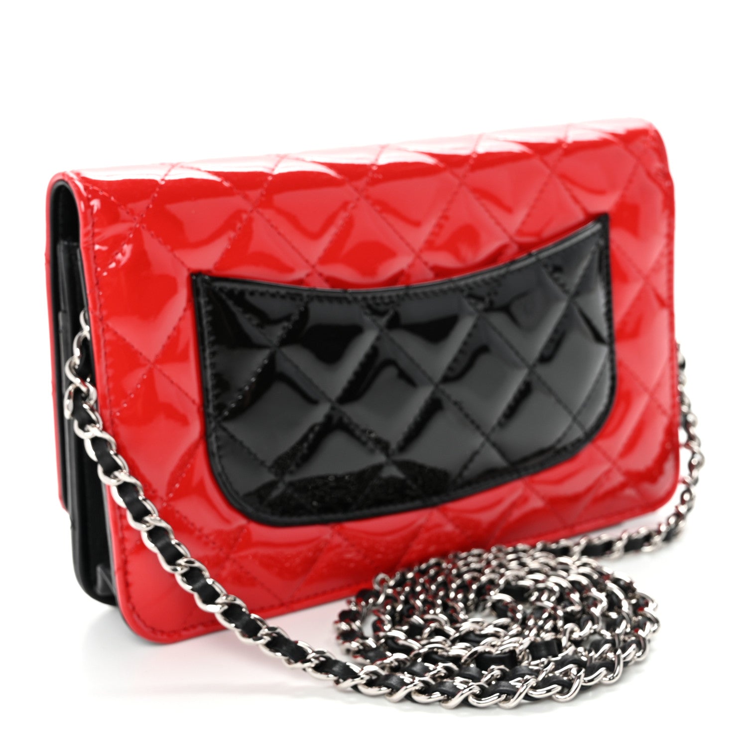 Patent Quilted Bi-Color Wallet On Chain WOC Red Black