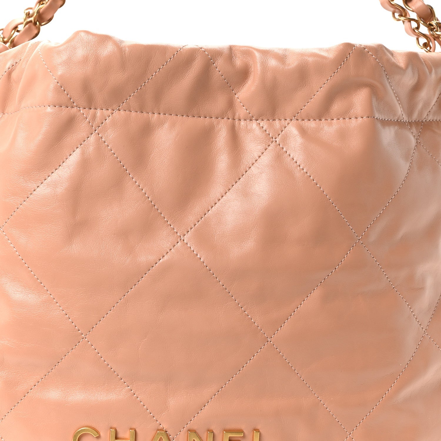Shiny Calfskin Quilted Chanel 22 Beige