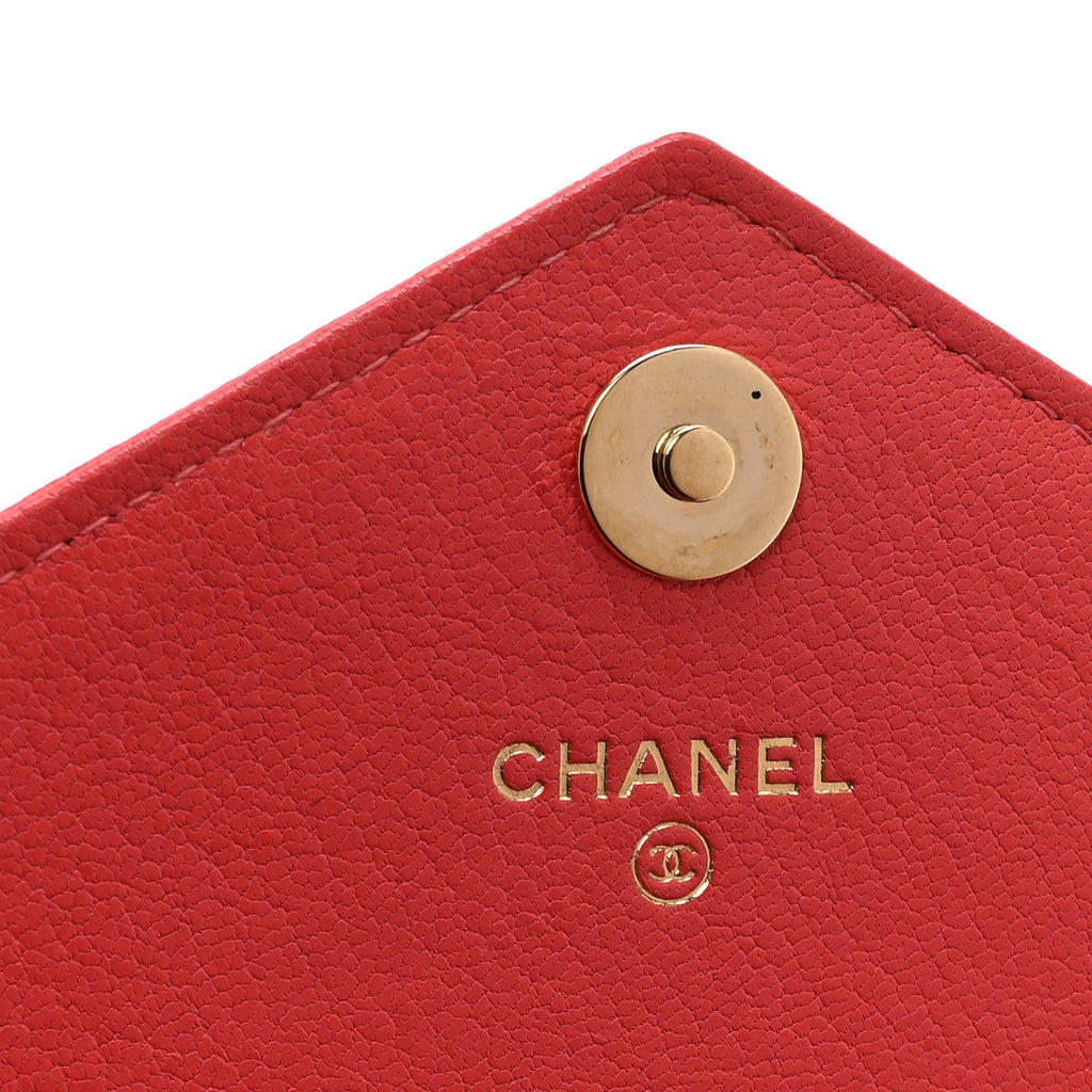 Shiny Goatskin Chevron Quilted Statement Wallet On Chain WOC Red