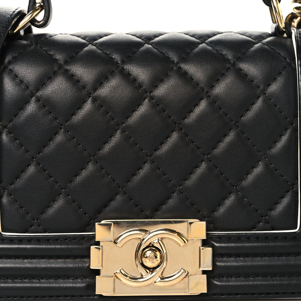 Calfskin Quilted Small Boy Top Handle Flap Black