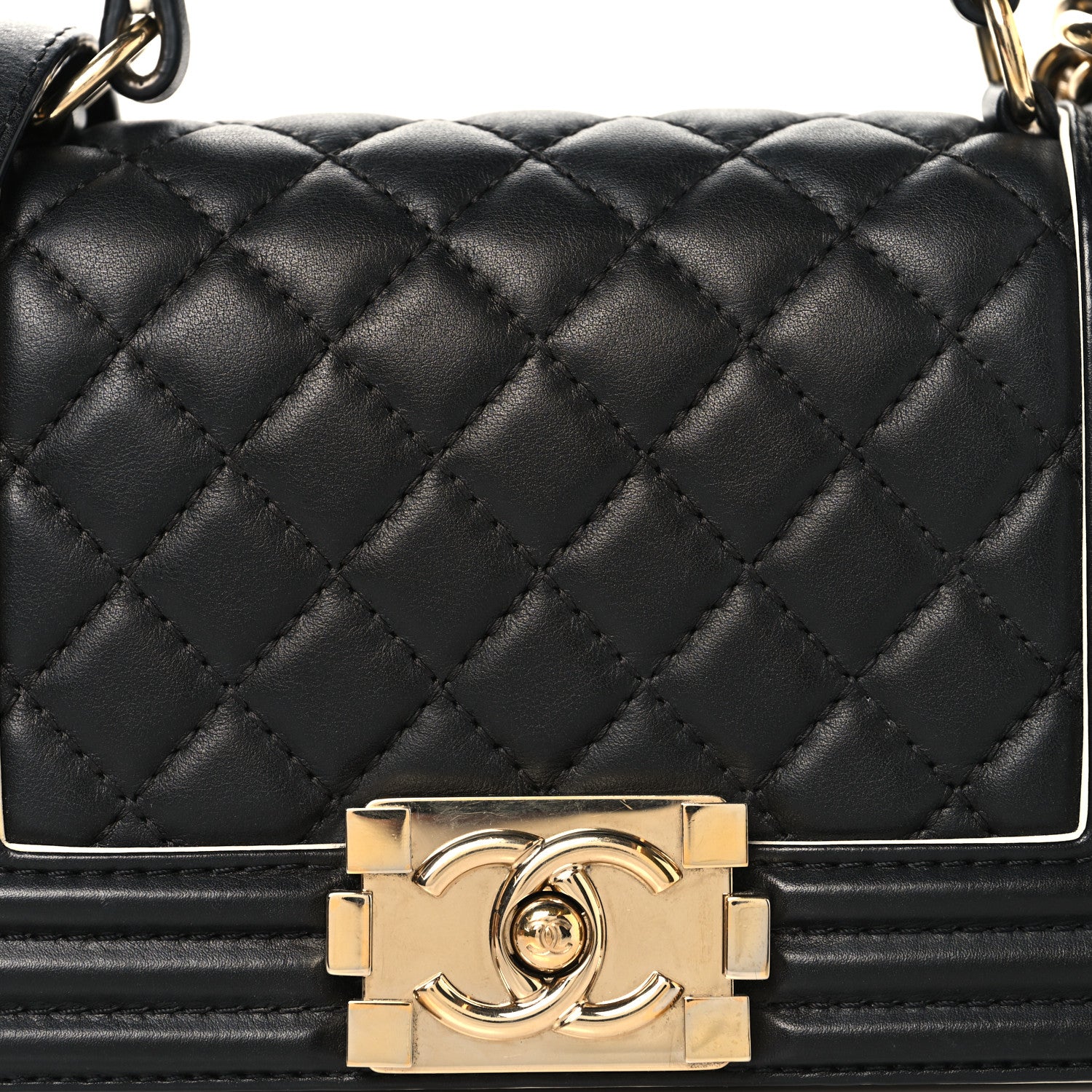 Calfskin Quilted Small Boy Top Handle Flap Black