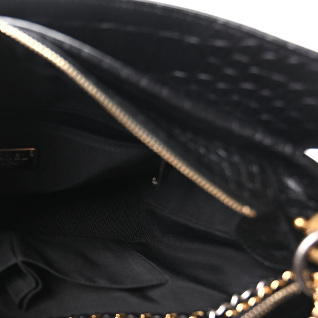 Crocodile Embossed Calfskin Medium Gabrielle Cocodile Hobo Black