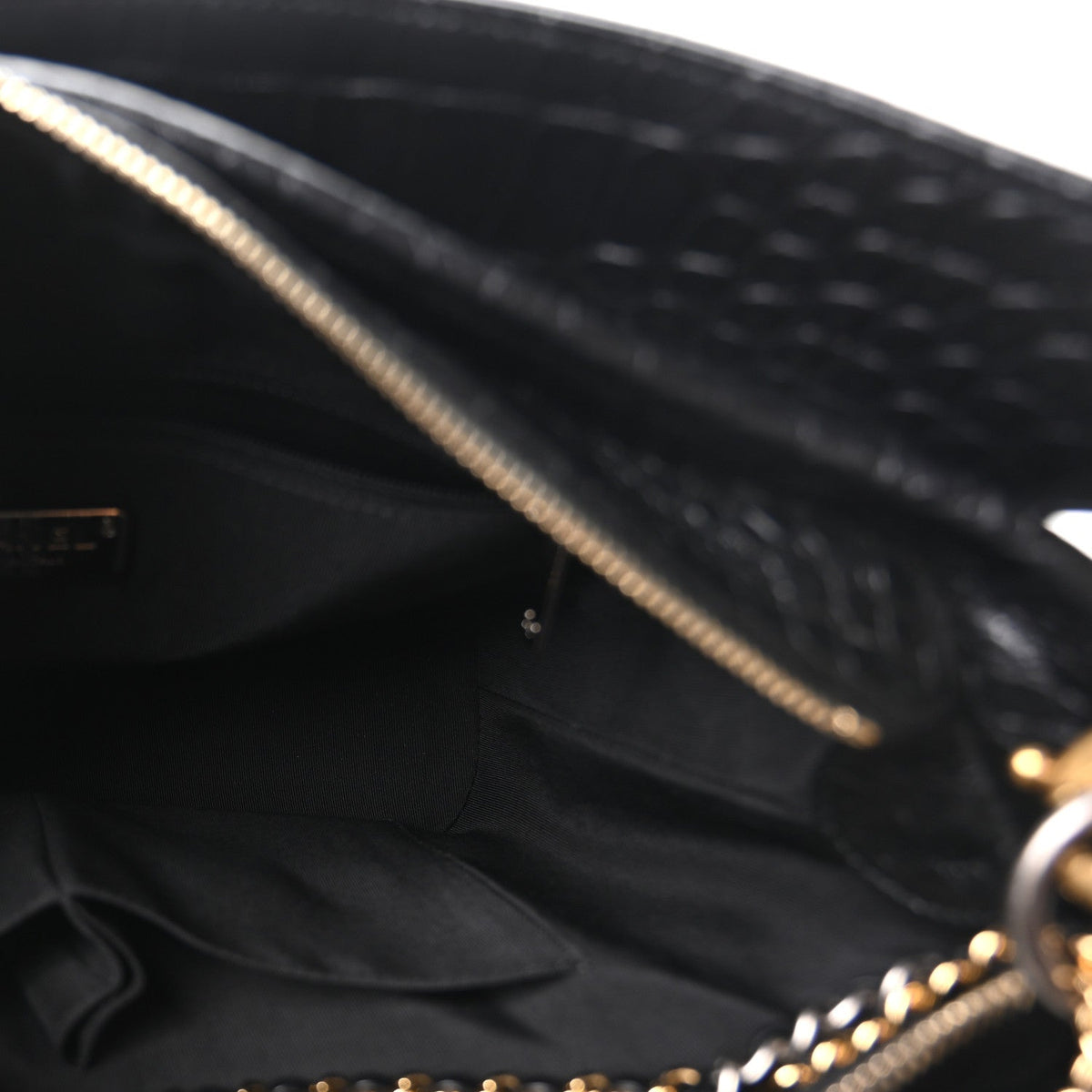 Crocodile Embossed Calfskin Medium Gabrielle Cocodile Hobo Black