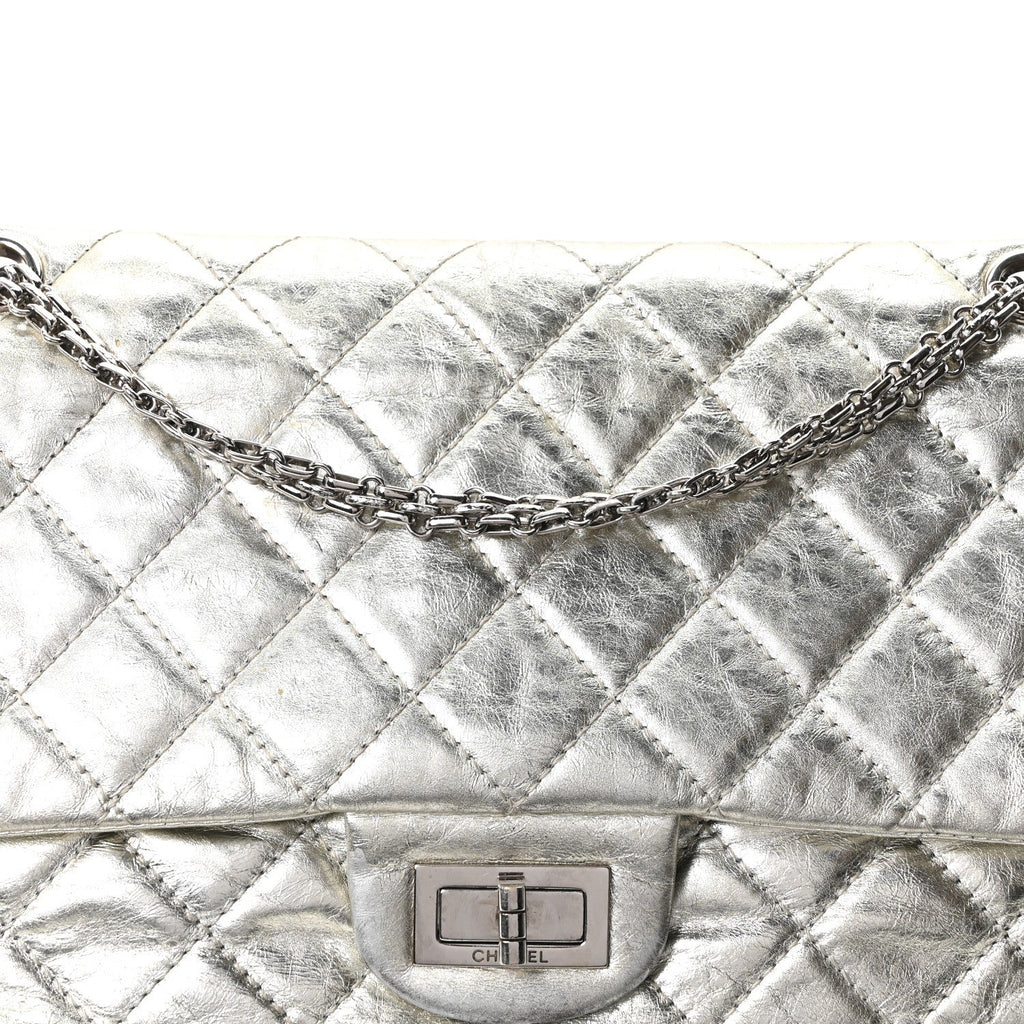Metallic Aged Calfskin Quilted 2.55 Reissue 227 Flap Silver