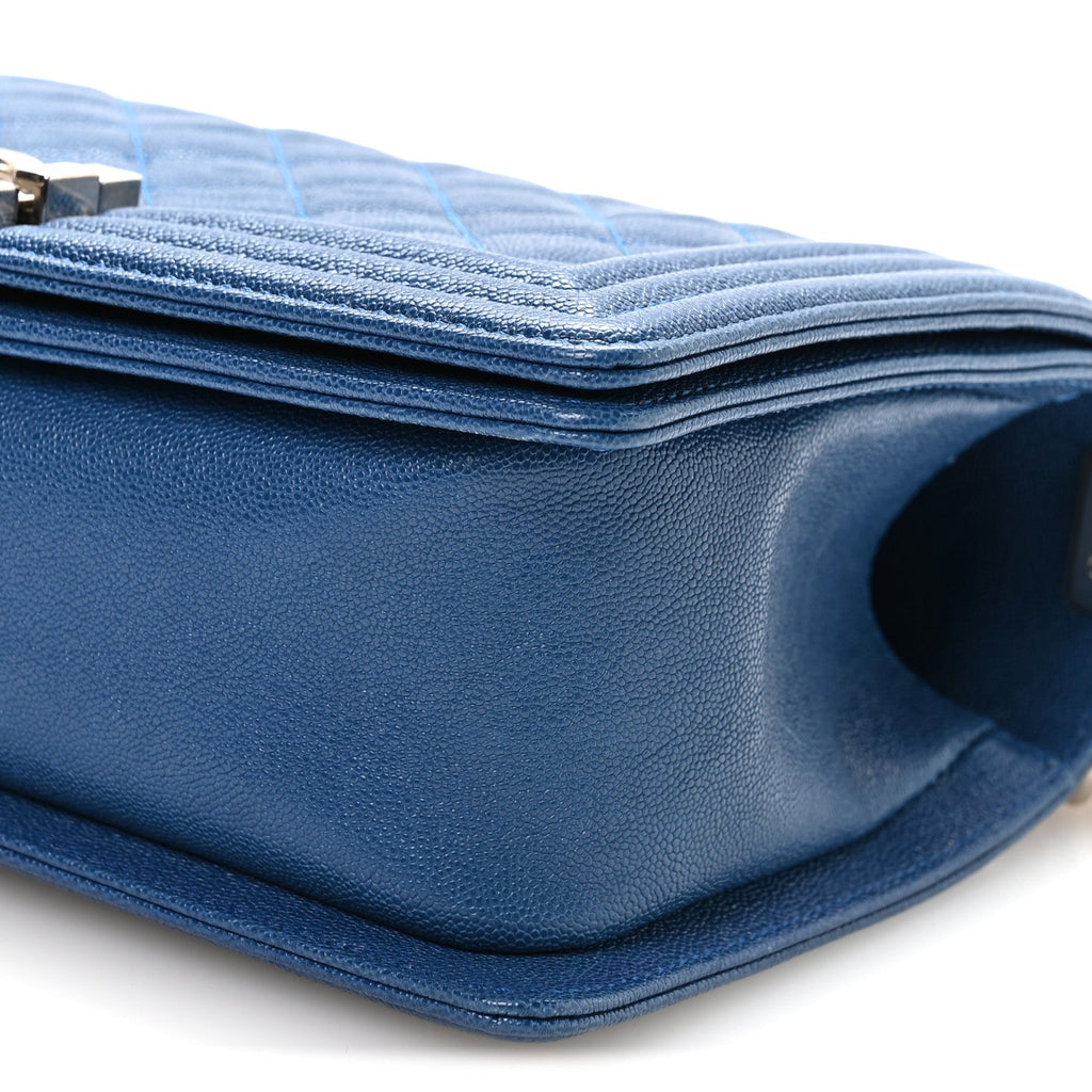 Iridescent Caviar Quilted Medium Boy Flap Blue