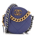 Lambskin Quilted Chanel 19 Round Clutch With Chain Purple