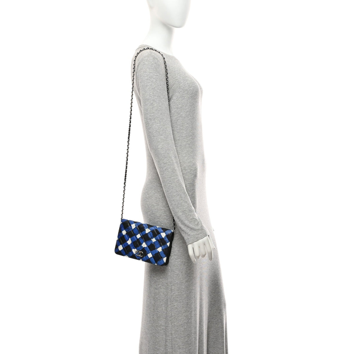 Printed Lambskin Airlines Wallet On Chain WOC White Blue Black