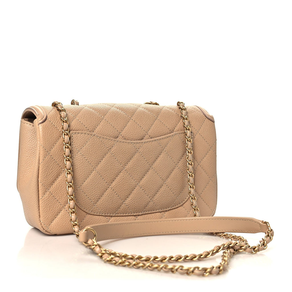 Caviar Quilted Small CC Filigree Flap Beige