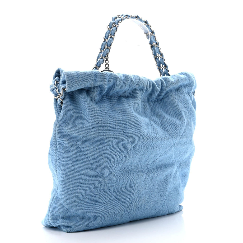 Denim Quilted Small Chanel 22 Light Blue
