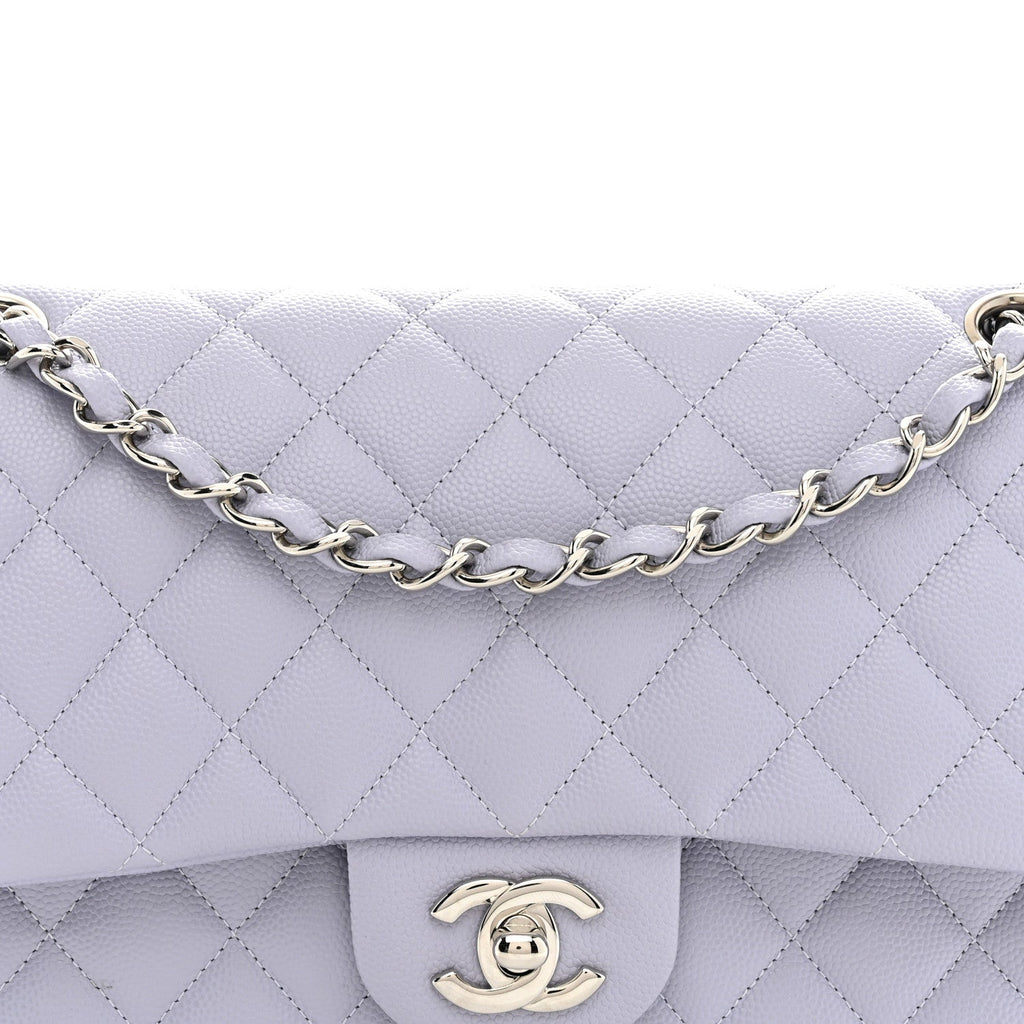 Caviar Quilted Medium Double Flap Light Purple