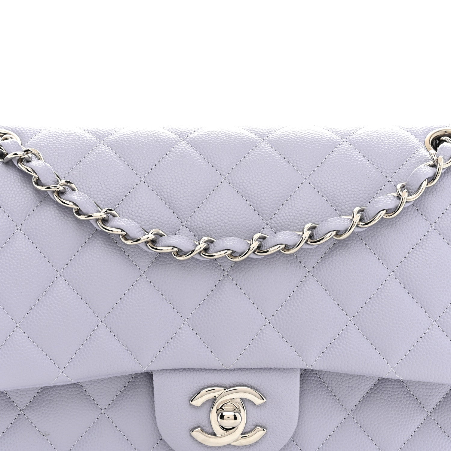 Caviar Quilted Medium Double Flap Light Purple