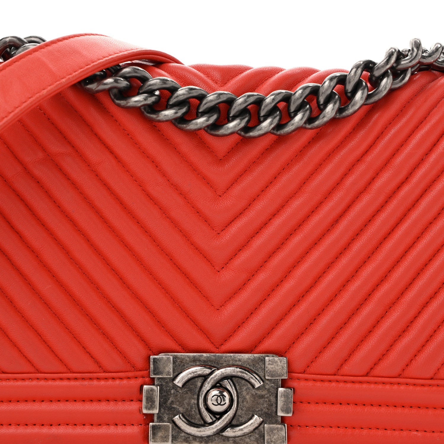 Wrinkled Lambskin Chevron Quilted Medium Boy Flap Orange