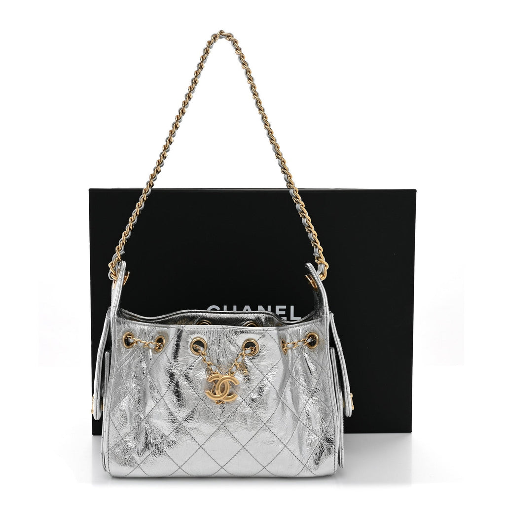 Metallic Aged Calfskin Quilted Mini Chanel 25 Handbag Silver