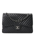 Iridescent Caviar Chevron Quilted Jumbo Double Flap Black