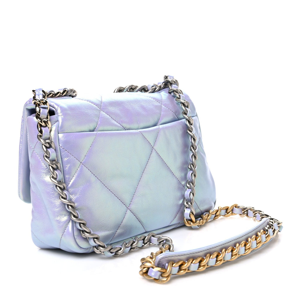 Iridescent Calfskin Quilted Medium Chanel 19 Flap Light Purple Blue