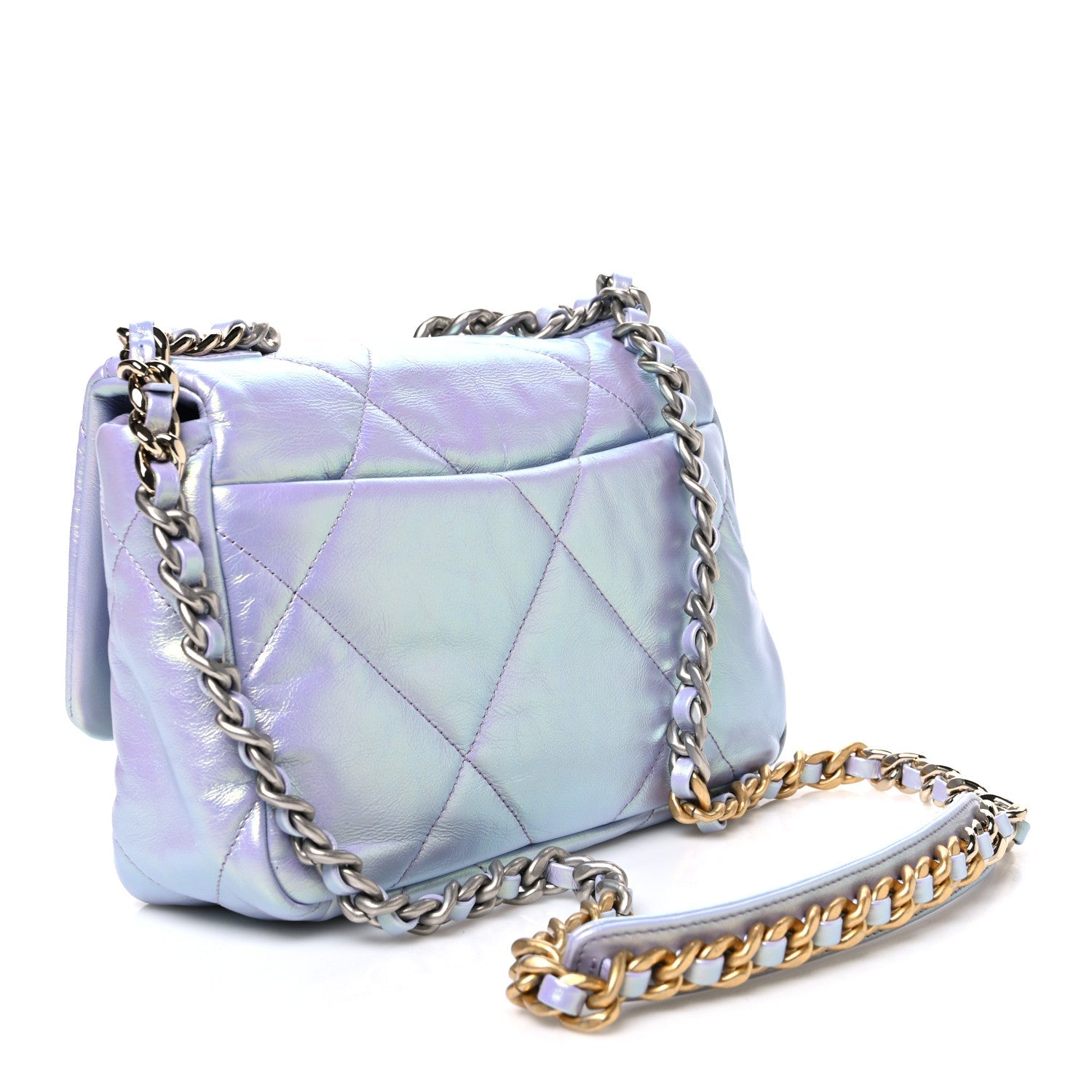 Iridescent Calfskin Quilted Medium Chanel 19 Flap Light Purple Blue