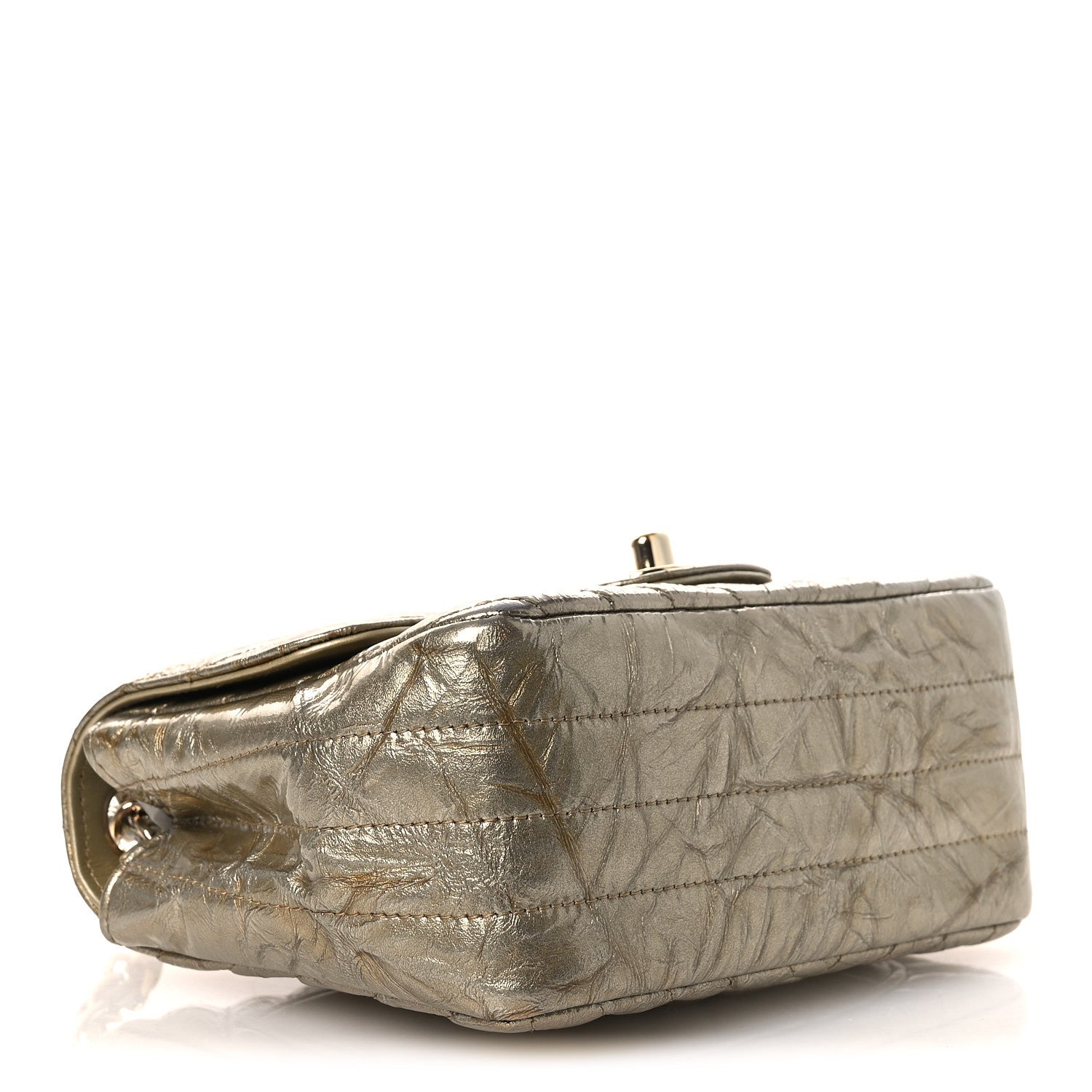 Metallic Crumpled Calfskin Chevron Quilted Mini Square Flap Gold