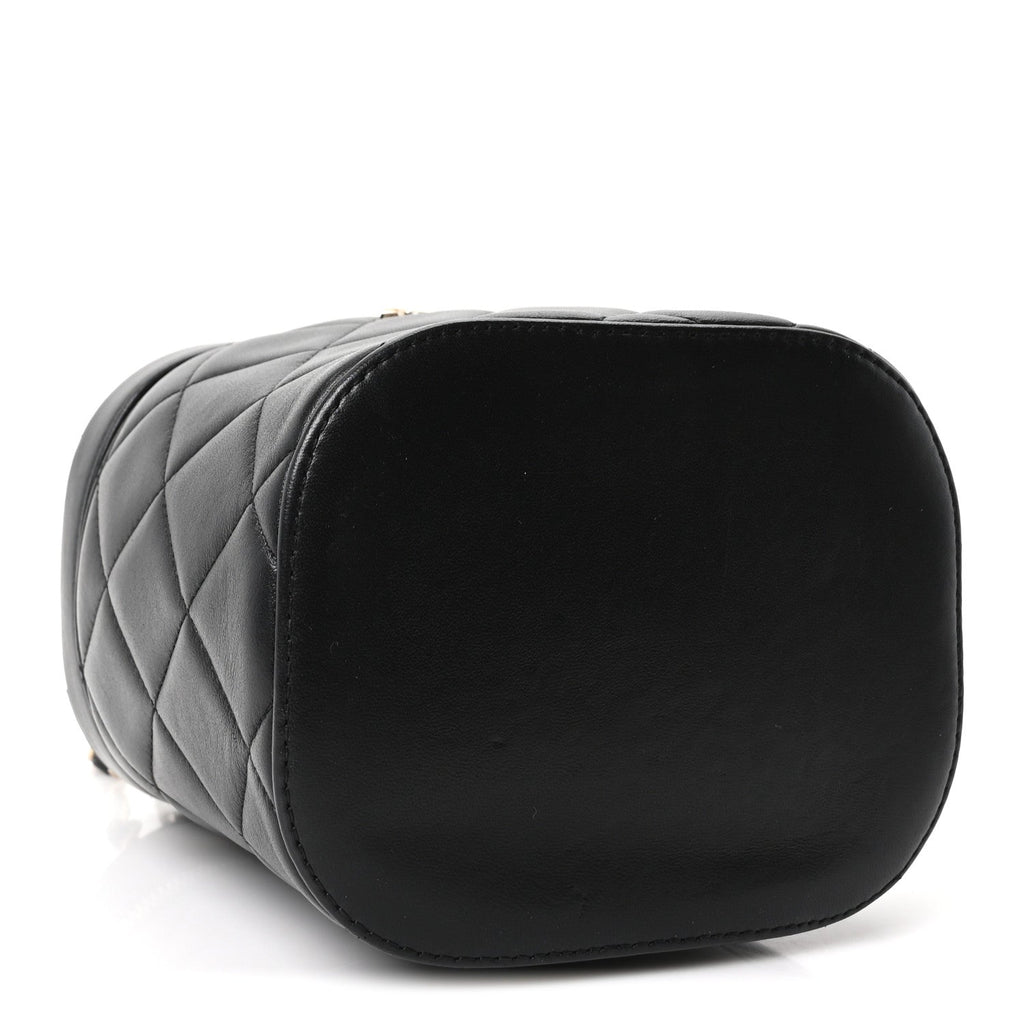 Lambskin Quilted Trendy Vanity Case Black