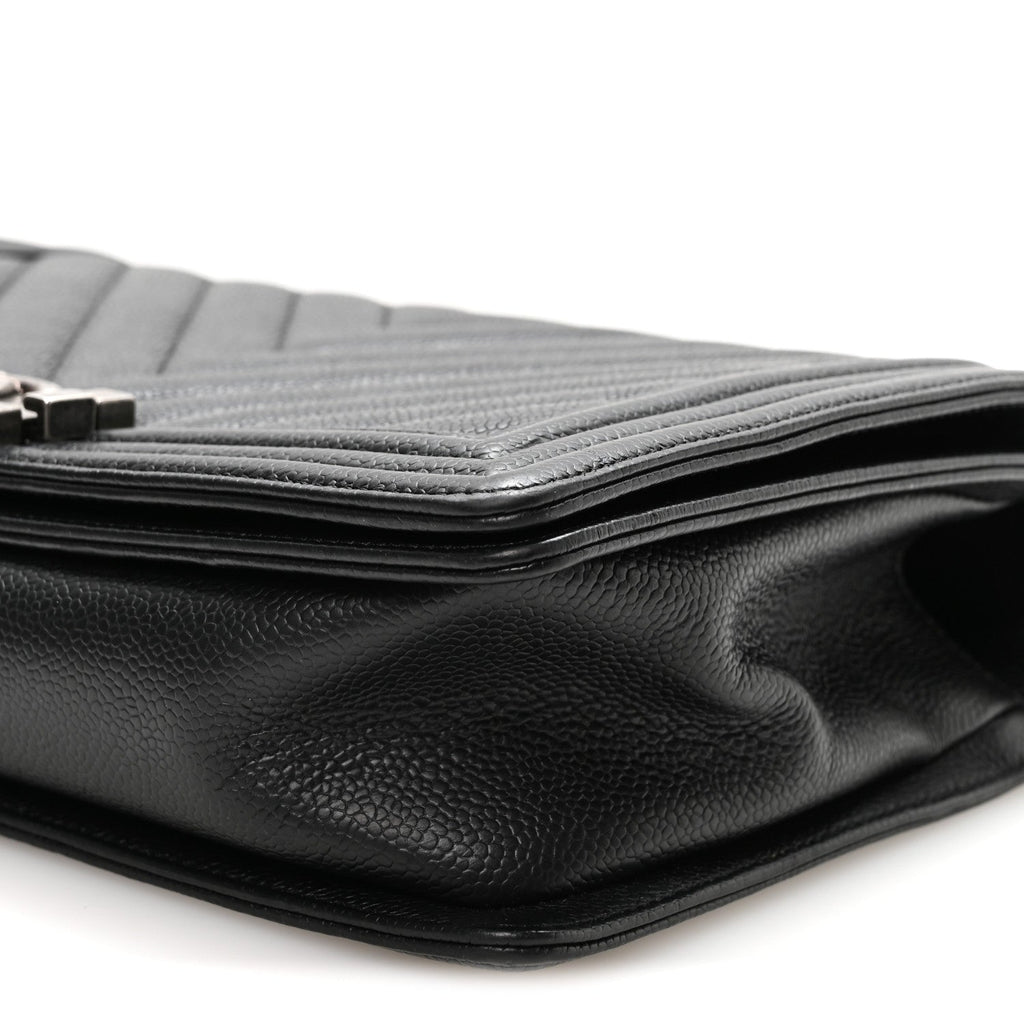 Calfskin Chevron Quilted New Medium Boy Flap Black