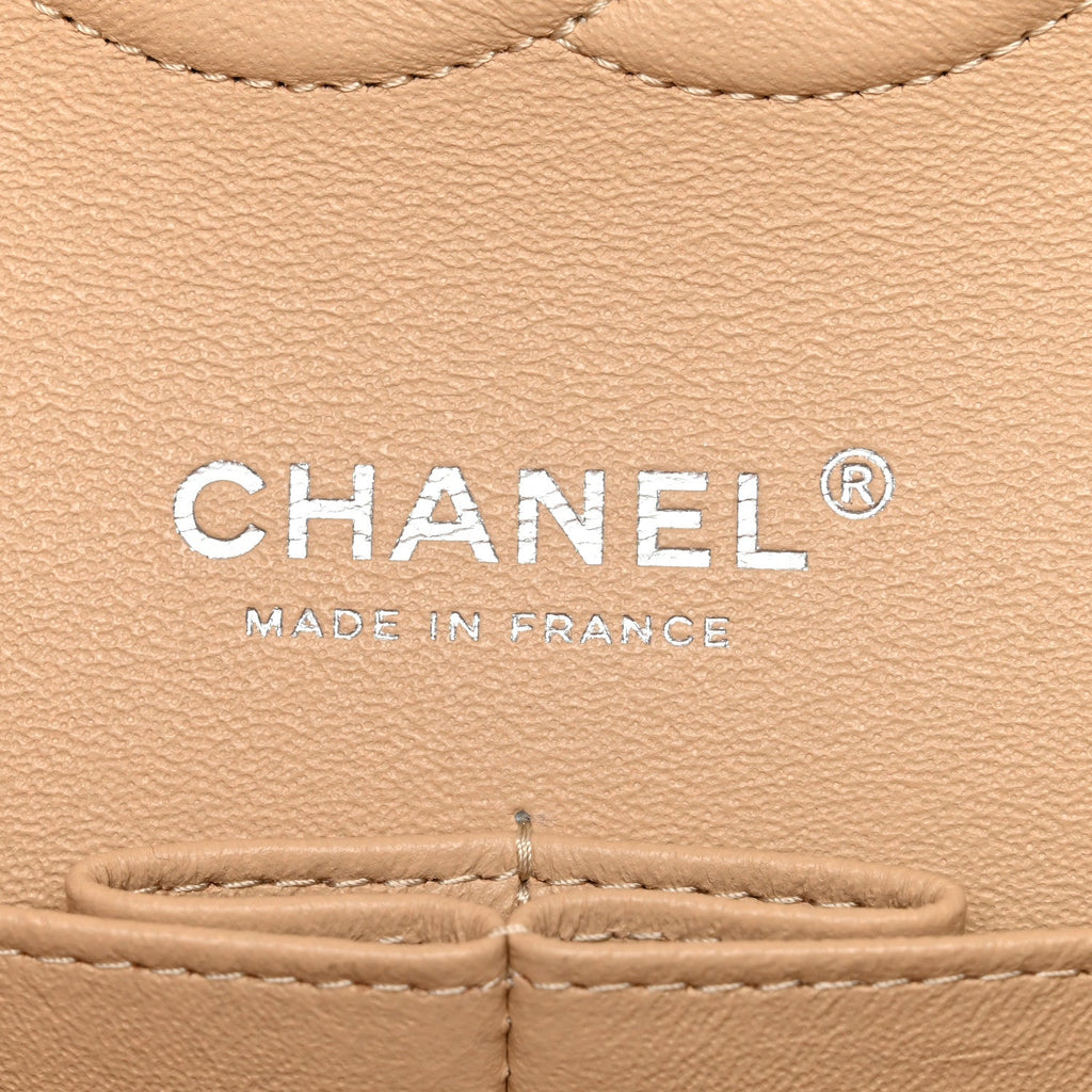 Caviar Quilted Medium Double Flap Beige