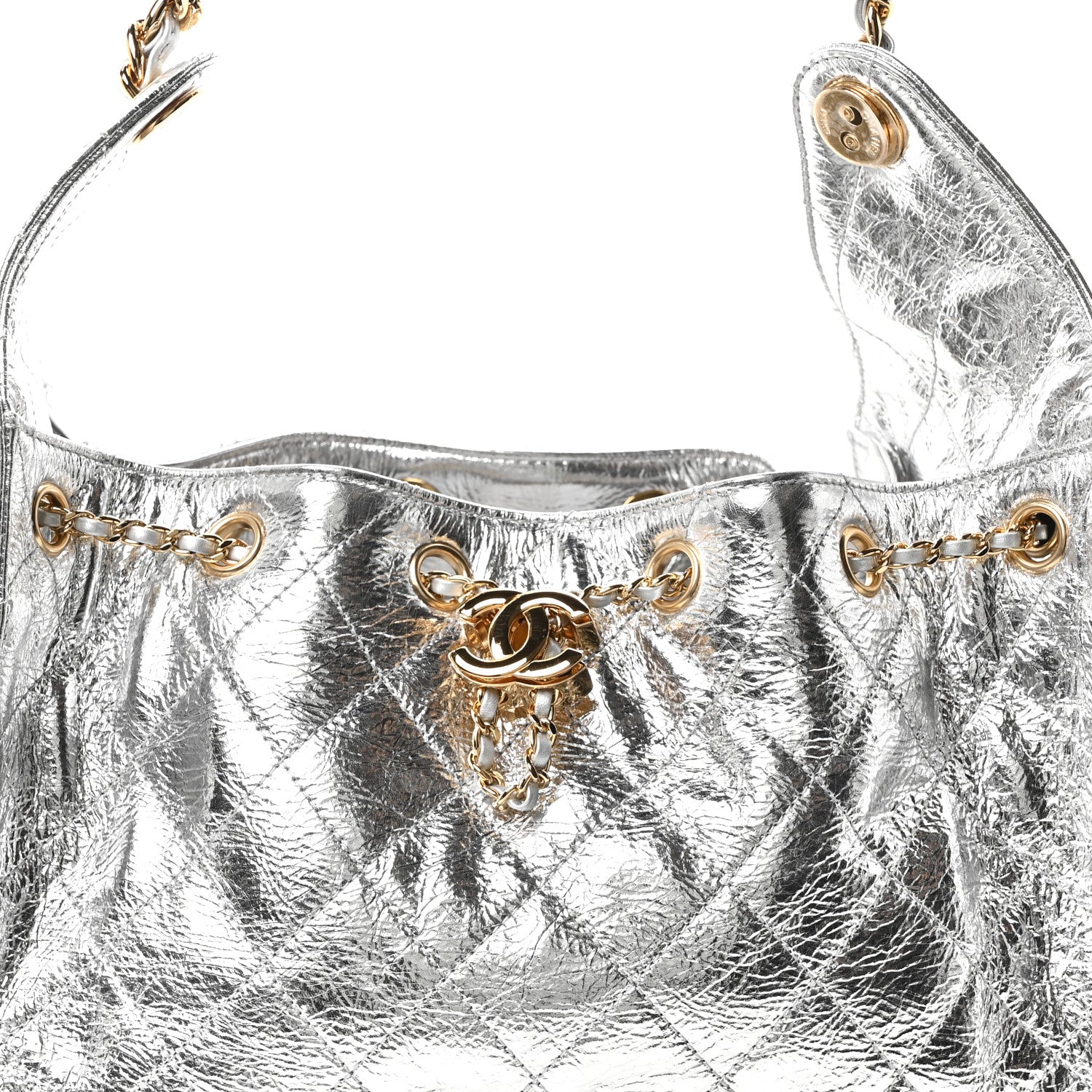 Metallic Aged Calfskin Quilted Small Chanel 25 Handbag Silver