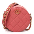 Goatskin Quilted Chanel 19 Round Clutch With Chain  Coral